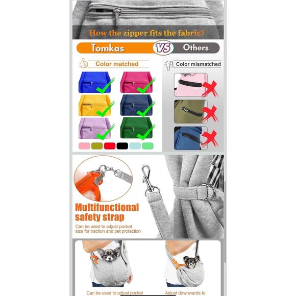 TOMKAS Dog Sling Carrier Gray for Small Dogs & Puppies 2–7 lbs - Picture 3 of 4